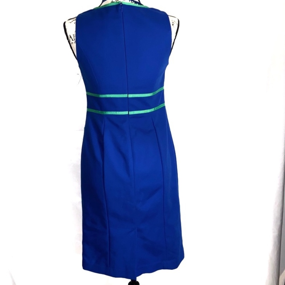 💙✨ Anne Klein Blue Sheath Dress w/ Green Trim – Size 2 💼💚 - Picture 6 of 12